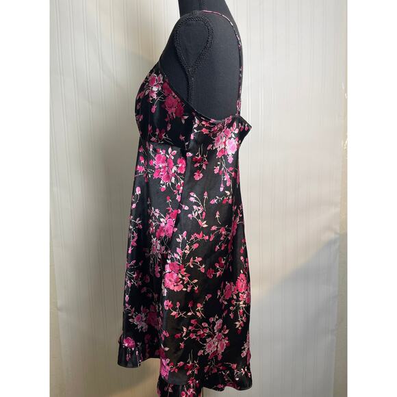 APT 9 Y2K Babydoll Satin Floral Lace Ruffle Hem Mini Dress Women's Size L Black - Picture 4 of 11